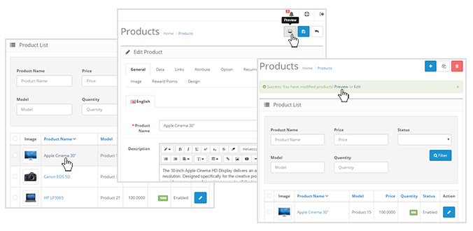 Admin Product Preview OpenCart extension