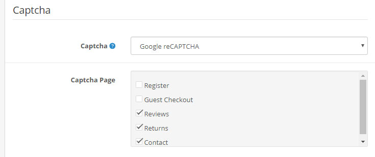 google recaptcha settings in opencart